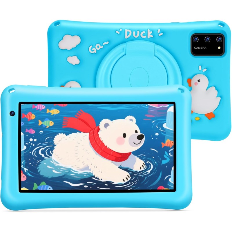 Tablette Enfants 7 Pouces, Android 13, 8Go RAM 64Go ROM, Tablette Tactile Octa-Core, 5MP+8MP Caméra HD, Contrôle Parental, Houss