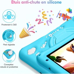 Tablette Enfants 7 Pouces, Android 13, 8Go RAM 64Go ROM, Tablette Tactile Octa-Core, 5MP+8MP Caméra HD, Contrôle Parental, Houss