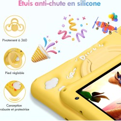 Tablette Enfants 7 Pouces Android 13, Octa-Core 8Go RAM 64Go ROM, 5800mAh Batterie, 5MP+8MP Caméra HD, Contrôle Parental, Housse
