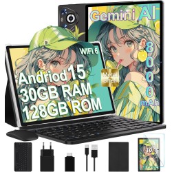 2025 Tablette Android 15 10 Pouces Écran IPS HD [30Go RAM] 128Go + TF 1To - Octo-Core, 8000mAh, Corps intégré en métal, 5MP+8MP,