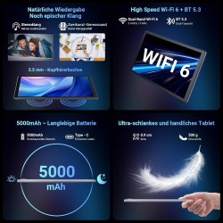 Tablet 10 inch Android Tablet Octa Core 10 GB RAM 128 GB ROM 1280 * 800 HD IPS Touchscreen Dual Kamera WiFi 6 BT 5.3 5000 mAh Ak