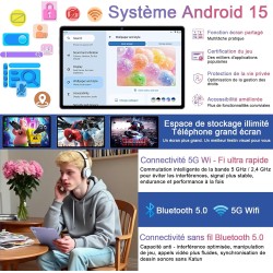 Android 15 Tablette 10 Pouces avec Gemini AI, Octa-Core Tablettes PC, 30 GO RAM+ 64 GO ROM (1TO TF), 3.5mm Audio/ WiFi 6 & BT 5.