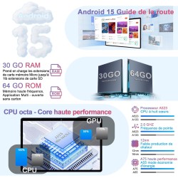 Android 15 Tablette 10 Pouces avec Gemini AI, Octa-Core Tablettes PC, 30 GO RAM+ 64 GO ROM (1TO TF), 3.5mm Audio/ WiFi 6 & BT 5.