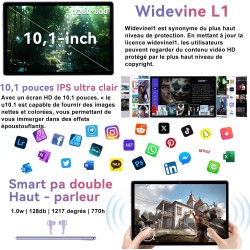 Android 15 Tablette 10 Pouces avec Gemini AI, Octa-Core Tablettes PC, 30 GO RAM+ 64 GO ROM (1TO TF), 3.5mm Audio/ WiFi 6 & BT 5.