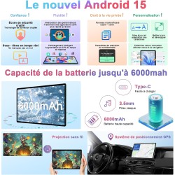 Android 15 Tablette 10 Pouces avec Gemini AI, Octa-Core Tablettes PC, 30 GO RAM+ 64 GO ROM (1TO TF), 3.5mm Audio/ WiFi 6 & BT 5.