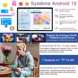 Android 15 Tablette 10 Pouces avec Gemini AI, Octa-Core Tablettes PC, 30 GO RAM+ 64 GO ROM (1TO TF), 3.5mm Audio/ WiFi 6 & BT 5.