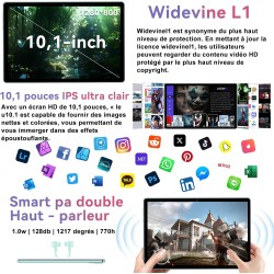 Android 15 Tablette 10 Pouces avec Gemini AI, Octa-Core Tablettes PC, 30 GO RAM+ 64 GO ROM (1TO TF), 3.5mm Audio/ WiFi 6 & BT 5.