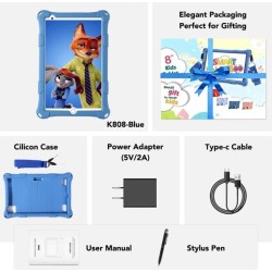 Tablette Enfants, 8 Pouces, Android, 6+10 RAM, 128Go ROM (Carte TF 256 Go), certifiée Google, Logiciel Enfant préinstallé, Wi-FI