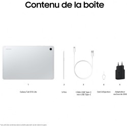 Samsung Galaxy Tab S10 Lite, 10.9", Wi-FI, 256Go, Tablette Android, S Pen Inclus, Argent, Chargeur Secteur Rapide 25W Inclus, Ve