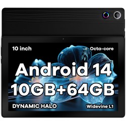 Tablette 10 Pouces Android 14 Tablettes Octa-Core Tablette, Widevine L1 10 Go + 64 Go + 1 to TF, WiFi 6 BT 5.3 Batterie 5000 mAh