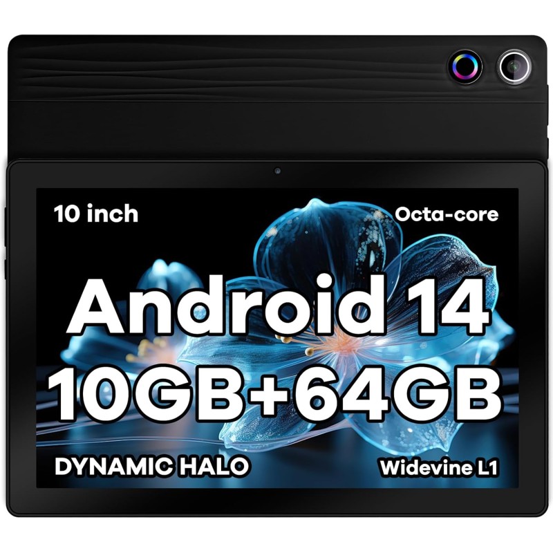 Tablette 10 Pouces Android 14 Tablettes Octa-Core Tablette, Widevine L1 10 Go + 64 Go + 1 to TF, WiFi 6 BT 5.3 Batterie 5000 mAh