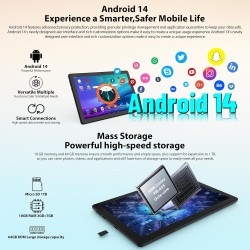 Tablette 10 Pouces Android 14 Tablettes Octa-Core Tablette, Widevine L1 10 Go + 64 Go + 1 to TF, WiFi 6 BT 5.3 Batterie 5000 mAh
