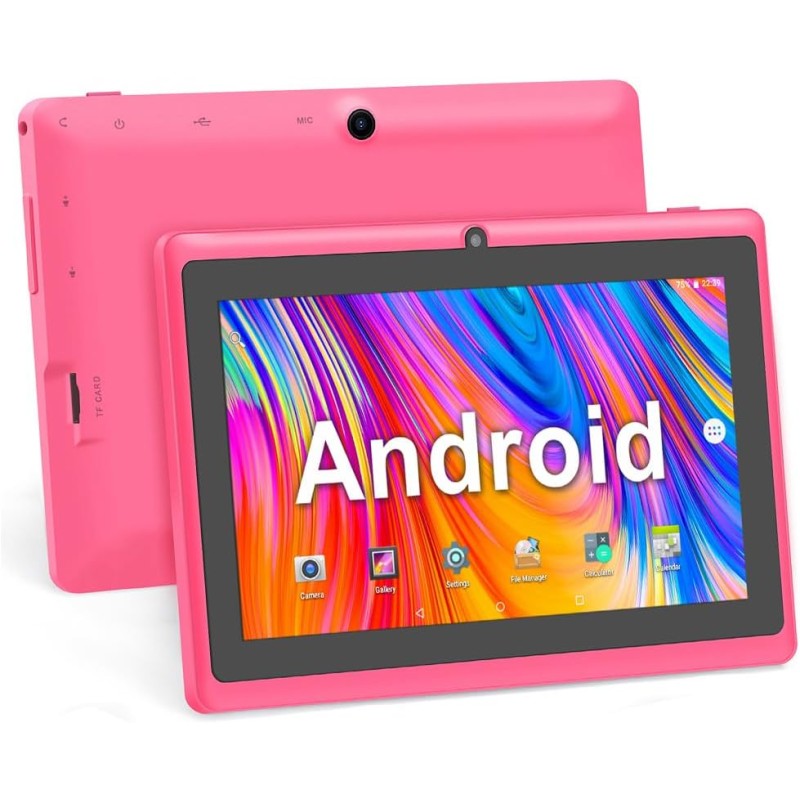 Tablette 7 pouces android, tablette tactile 5.0 quad core tablet pc, 1go ram 8go rom, double caméras, wifi, bleutooth, rose