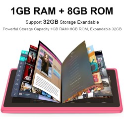 Tablette 7 pouces android, tablette tactile 5.0 quad core tablet pc, 1go ram 8go rom, double caméras, wifi, bleutooth,bleu ciel