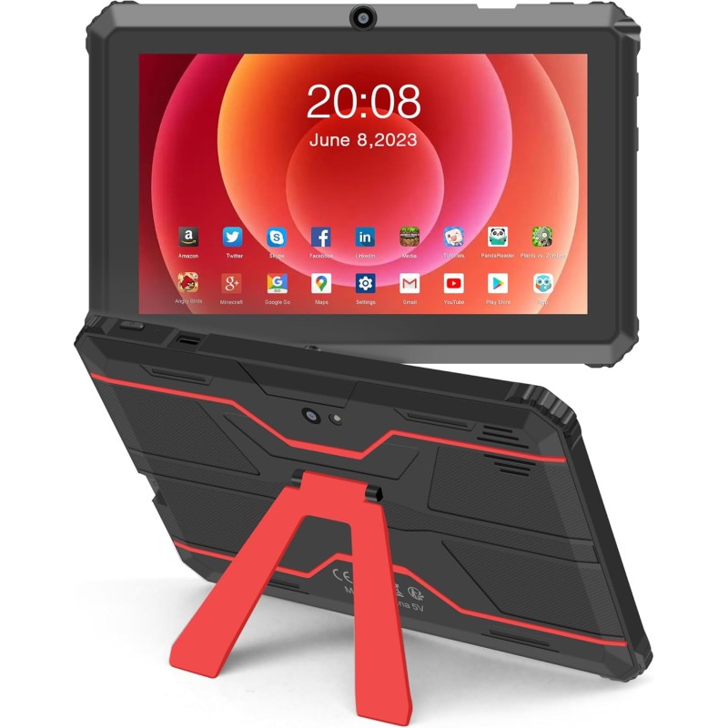 Tablette Android, Tablette 7 Pouces, avec Support, Compatible avec Une Carte TF de 256 Go, Rouge