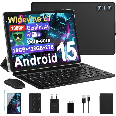 Tablette Android 15 Tablette 10 Pouces 20Go RAM + 128Go ROM(2To Extensible), Octa-Core, GMS Tablette Tactile, WiFi 6, 5G Wi-FI, 