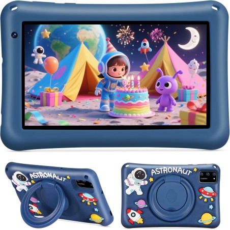 Tablette Enfant 7 Pouces Android 13,8Go RAM + 64Go ROM (Extensible 256Go),Octa-Core,5800mAh,Certifié Google (Bleu)