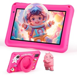 Tablette Enfants 7 Pouces,Android 13,8Go(4+4)+64Go,Octo-Core,Double Caméra,Contrôle Parental, Coque Antichoc (Rose)