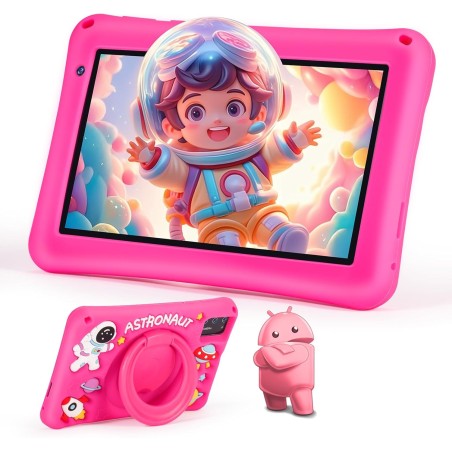 Tablette Enfants 7 Pouces,Android 13,8Go(4+4)+64Go,Octo-Core,Double Caméra,Contrôle Parental, Coque Antichoc (Rose)