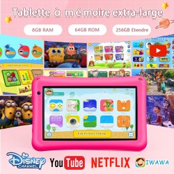 Tablette Enfants 7 Pouces,Android 13,8Go(4+4)+64Go,Octo-Core,Double Caméra,Contrôle Parental, Coque Antichoc (Rose)