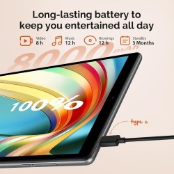Tablette 10 pouces android 14 avec octa-core, 36gb ram+128gb rom (1tb tf), 2.4g+ 5gwifi, bleutooth 5.0, gps, 8000mah,13mp+8mp, f