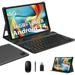 Tablette 10 pouces android 14 avec octa-core, 36gb ram+128gb rom (1tb tf), 2.4g+ 5gwifi, bleutooth 5.0, gps, 8000mah,13mp+8mp, f