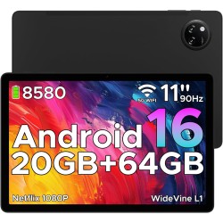DOOGEE Tab A9+ Android 16 Tablette 11 Pouces, 20Go + 64Go (TF 2To) Unisoc T7200 8 580 mAh Gaming Tablette Wi-FI 5, 13 MP/FM/Face