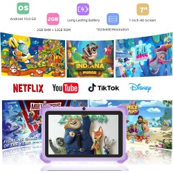 Tablette Enfants 7 Pouces Andriod Quad Core - 2 Go RAM 32 Go ROM 128 Go Extension - Contrôle Parental, Éducative et Divertissant