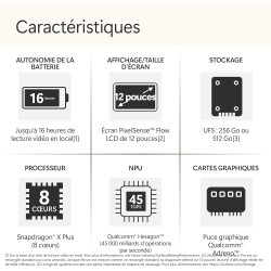 Microsoft Surface Pro | Copilot+ PC | Ecran Tactile LCD 12” | Snapdragon® X Plus | 16Go RAM | Stockage 512Go | Dernier Modèle | 