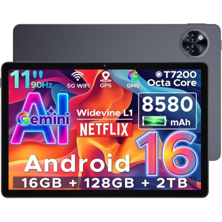 DOOGEE U11 Tablette Android 16 avec Gemini AI,11 Pouces 90 Hz,16GB RAM+128GB ROM(2TB TF),Octa-Core Tablette Android, 8580mAh,Cor