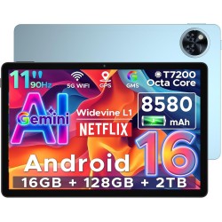 DOOGEE U11 Tablette Android 16 avec Gemini AI,11 Pouces 90 Hz,16GB RAM+128GB ROM(2TB TF),Octa-Core Tablette Android, 8580mAh,Cor