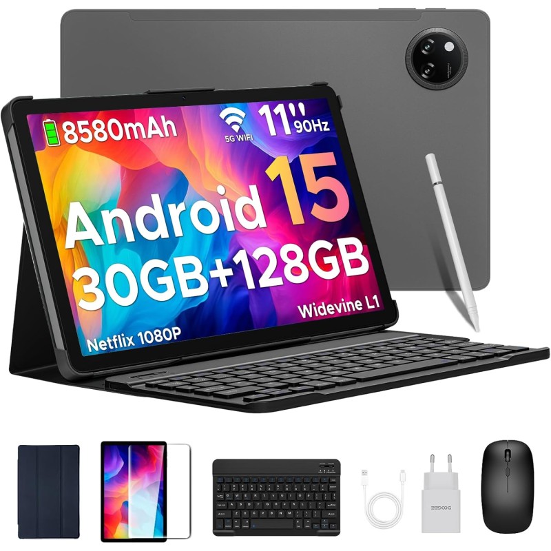 DOOGEE Tab A9 Pro+ Tablette Android 15,Tablette 11 Pouces/90Hz, Batterie 8580mAh, 30GB + 128GB/TF 2TB,Unisoc T7200 Tablette avec