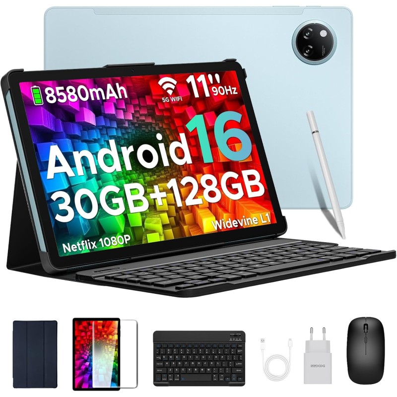 DOOGEE Tab A9 Pro+ Tablette Android 16, Tablette avec Clavier/90Hz, Batterie 8580mAh, 30GB + 128GB/TF 2TB,Tablette 11 Pouces Uni