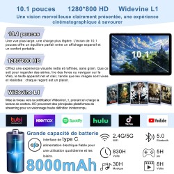 Tablette Android 15 avec 5G WiFi 10 Pouces 30Go RAM + 128Go ROM(2To Extensible), Widevine L1, Octa-Core 2.0GHz/8000mAh/8+5MP/Dou