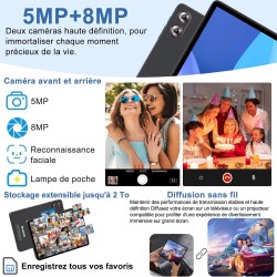 Tablette Android 15 avec 5G WiFi 10 Pouces 30Go RAM + 128Go ROM(2To Extensible), Widevine L1, Octa-Core 2.0GHz/8000mAh/8+5MP/Dou