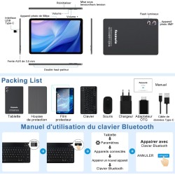 Tablette Android 15 avec 5G WiFi 10 Pouces 30Go RAM + 128Go ROM(2To Extensible), Widevine L1, Octa-Core 2.0GHz/8000mAh/8+5MP/Dou