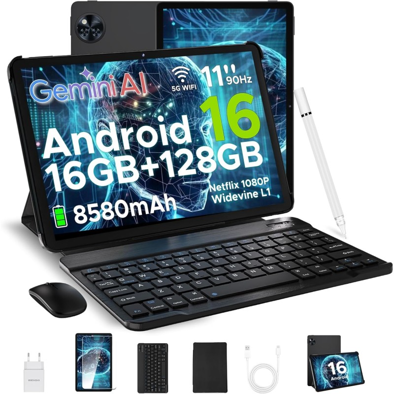 DOOGEE U11 Tablette Android 16, 11 Pouces Tablette avec Clavier, 16GB RAM+128GB ROM(2TB TF), T7200Octa-Core Tablette Tactile 90H