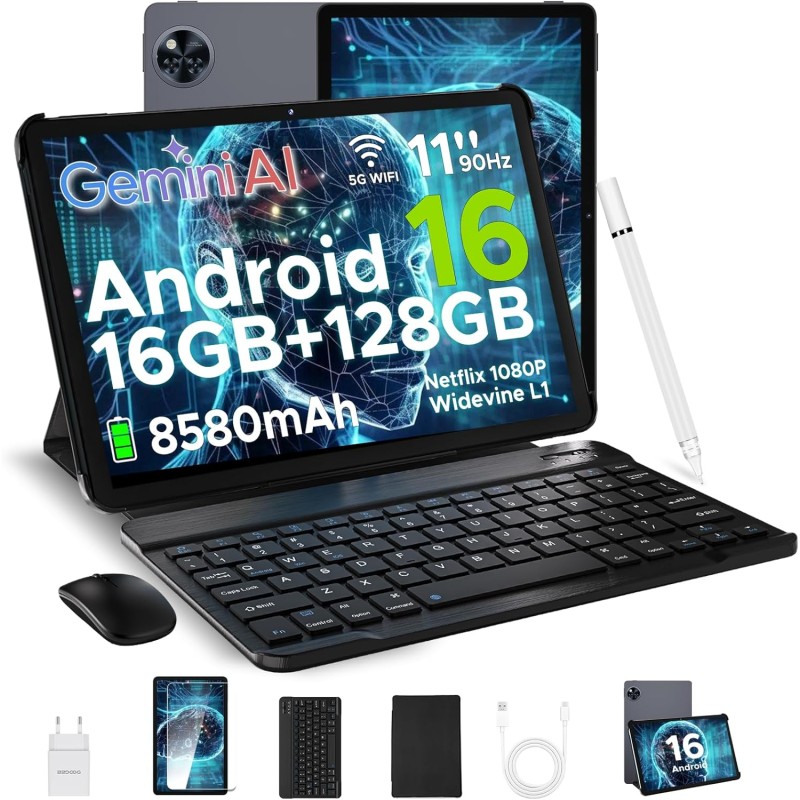 DOOGEE U11 Tablette Android 16, 11 Pouces Tablette avec Clavier, 16GB RAM+128GB ROM(2TB TF), T7200Octa-Core Tablette Tactile 90H
