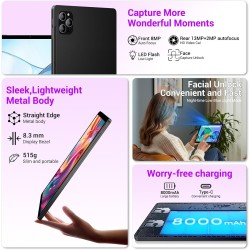 Tablette 11 Pouces Android 15 Tablette avec 4G LTE /5G WiFi,Octo-Core T615,36 Go+256 Go(2To TF),8000 mAh/2 W,16 MP+8 MP,Widevine