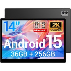 Tablette 14 Pouces Android 15 Tablette Tactile avec 4G LTE /5G WiFi,36Go+256Go/11580mAh/20W/13+8MP/Octa-Core/Face ID/TÜV/GMS/BT5