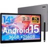 Tablette 14 Pouces Android 15 Tablette Tactile avec 4G LTE /5G WiFi,36Go+256Go/11580mAh/20W/13+8MP/Octa-Core/Face ID/TÜV/GMS/BT5