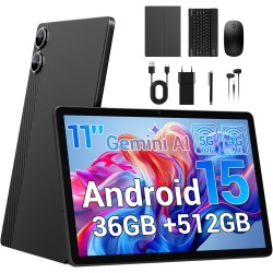 Tablette 11 Pouces Android 15 Tablette Tactile avec 4G LTE /5G WiFi,36Go+512Go/9580mAh/20W/13+8MP/Octa-Core/Face ID/TÜV/GMS/BT5.