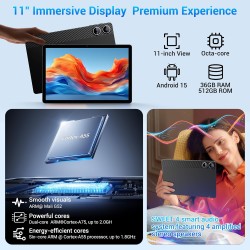 Tablette 11 Pouces Android 15 Tablette Tactile avec 4G LTE /5G WiFi,36Go+512Go/9580mAh/20W/13+8MP/Octa-Core/Face ID/TÜV/GMS/BT5.