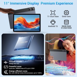 Tablette 11 Pouces Android 15 Tablette Tactile avec 4G LTE /5G WiFi,36Go+512Go/9580mAh/20W/13+8MP/Octa-Core/Face ID/TÜV/GMS/BT5.