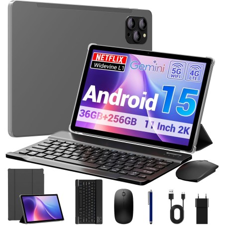 Tablette 11 Pouces Android 15 Tablette avec 4G LTE /5G WiFi,Octo-Core T615,36 Go+256 Go(2To TF),8000 mAh/2 W,16 MP+8 MP,Tablette