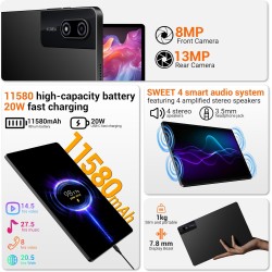 Tablette 13 Pouces Android 15 Tablette Tactile avec 4G LTE /5G WiFi,36Go+512Go/11580mAh/20W/2960x1840/Octa-Core/Face ID/TÜV/GMS/