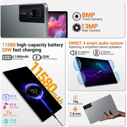 Tablette 13 Pouces Android 15 Tablette Tactile avec 4G LTE /5G WiFi,36Go+512Go/11580mAh/20W/13+8MP/Octa-Core/Face ID/TÜV/GMS/BT5