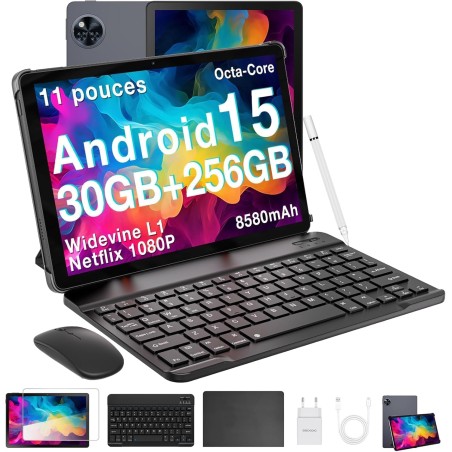 DOOGEE U11 Pro Tablette Android 15, Tablette 11 Pouces 30GB RAM+256GB ROM/TF 2TB, Batterie 8580mAh,Tablette avec Clavier Unisoc 