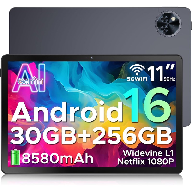 DOOGEE U11 Pro Tablette Android 16, Tablette 11 Pouces, Gemini AI 30GB RAM+256GB ROM/TF 2TB, Batterie 8580mAh, Octa-Core T7200 9