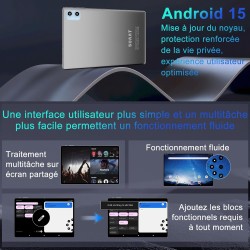 Tablette Android 15 avec 64Go ROM +2TB TF Extensible, Freeform,10 Pouces,WiFi 6, 8-Cores, Gemini AI, GMS, 8MP+5MP, Widevine L1, 